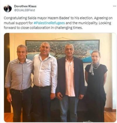 بديع يلتقي مدير عام الأونروا السيدة كلاوس للتهنئة بانتخابه رئيسا لبلدية صيدا